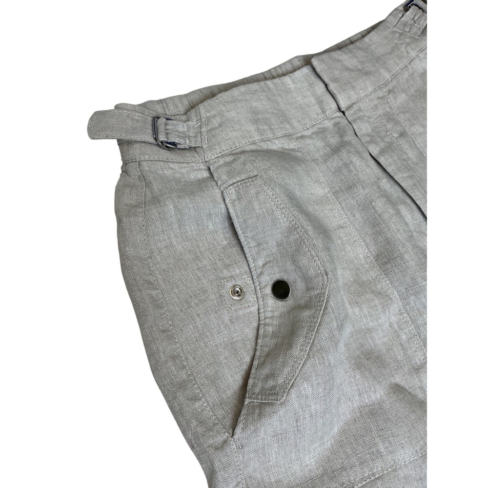 Athleta Linen Side Buckle Pants Beige Oatmeal Petite 6P Relaxed Tapered Ankle - Picture 11 of 15